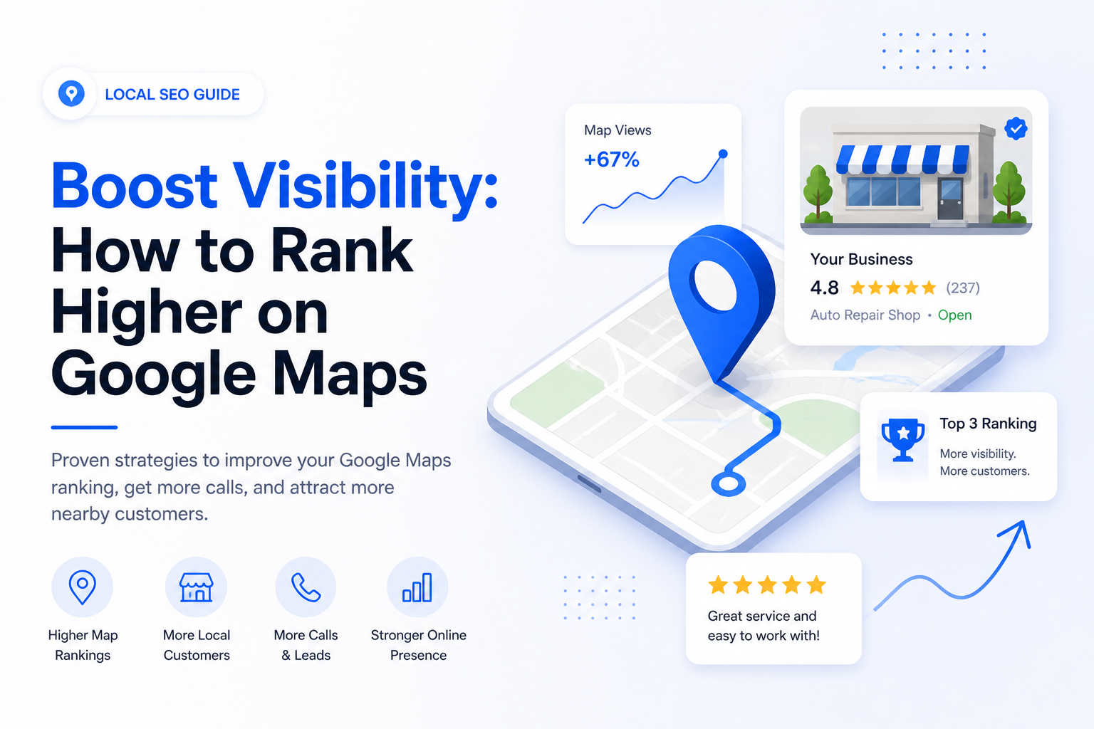Local business Google Maps ranking dashboard with reviews and map visibility